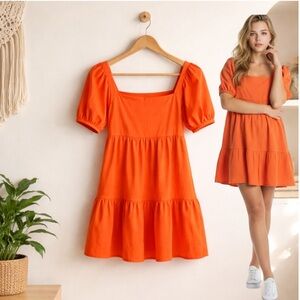 🛍️ ABOUND orange baby doll midi dress size medium